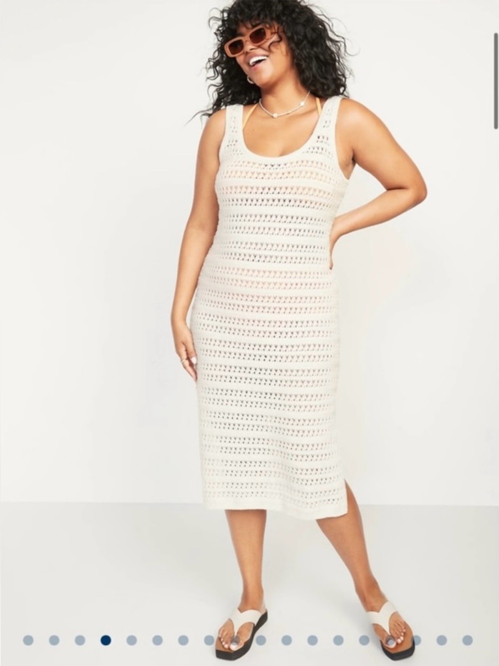 Old Navy Crochet Knit Midi Dress NWT Cream Sleeveless Cover Up Large